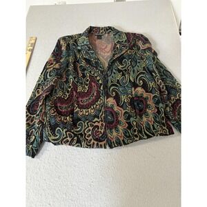 Molly & Maxx Jacket Womens XL Black Multicolor Paisley Tapestry Blazer Made‎ USA